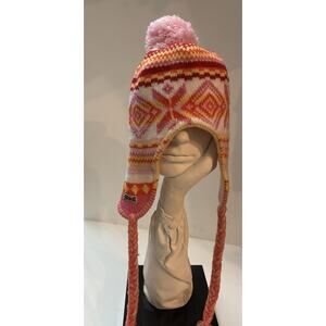 Le Tigre Multicolor Striped Knit Earflap Beanie Hat Fleece Lined Ski Cap